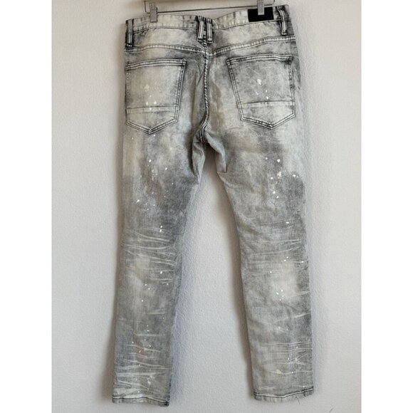 Smoke Rise Men's 36x34 Distressed Ripped Taper Denim Frost Gray Stretch Jeans - Picture 2 of 10